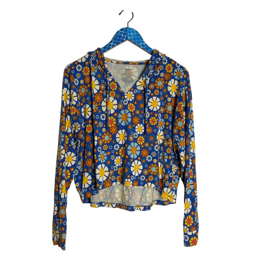 MEUNDIES Retro Floral Print Modal Cropped Hoodie Size Large